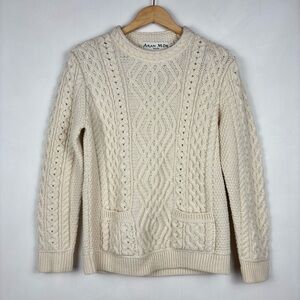 Aran Mor Ireland Women’s Merino Wool Cable Knit Pullover L Natural Fisherman